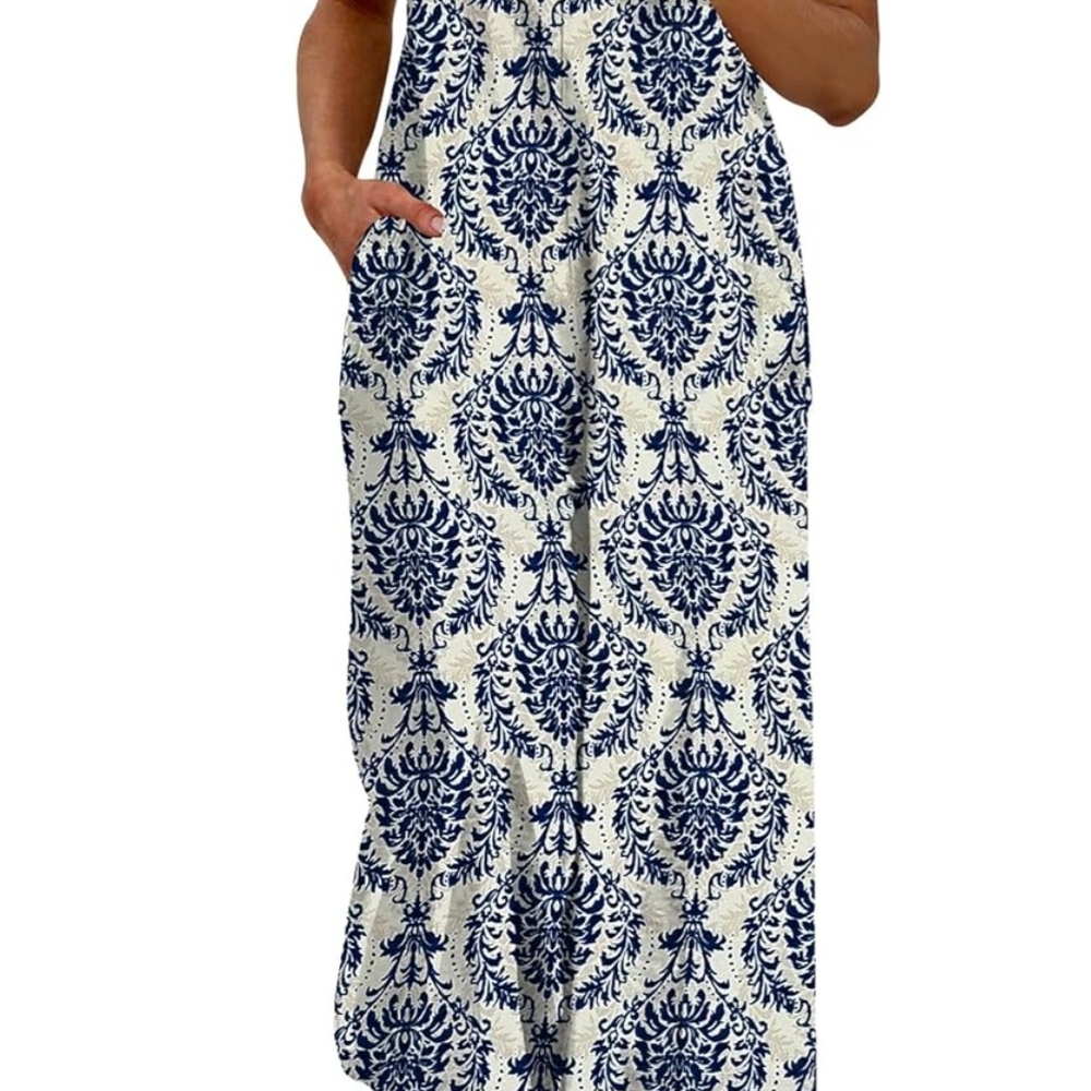 NWT Elegant Blue and White Jumpsuit - Picture 3 of 5